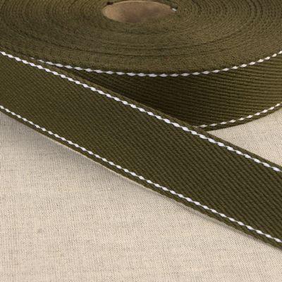 100% Cotton Webbing with Stitches, Olive