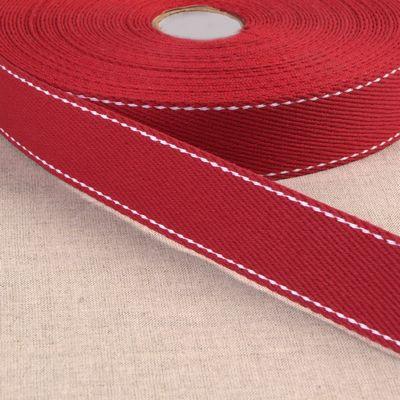 100% Cotton Webbing with Stitches, Red