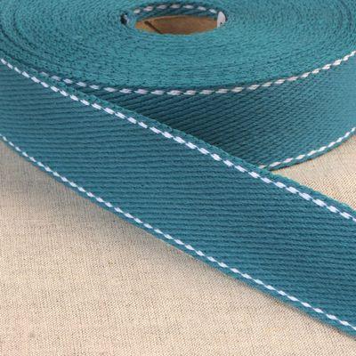 100% Cotton Webbing with Stitches, Turquoise