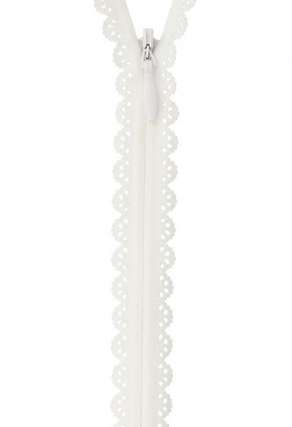 Lace Zipper 40cm White