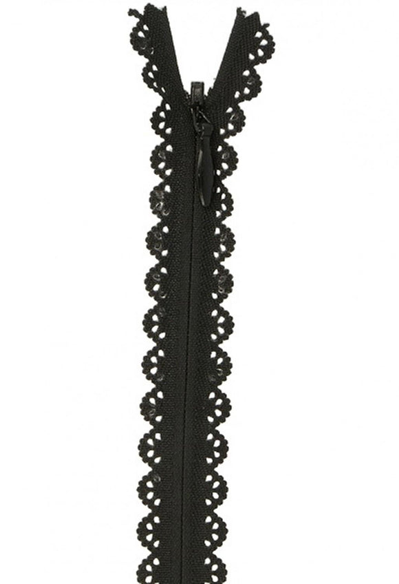 Lace Zipper 40cm Black