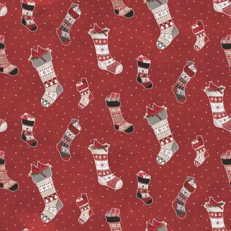 Hello Winter Flannel Stocking Red